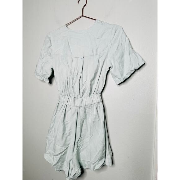 THAKOON x RTR Mint Tie Waist Linen Blend Plunge Neck Romper Size 2 - Picture 4 of 9